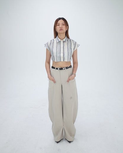 Cream High Waisted Curved Pants
