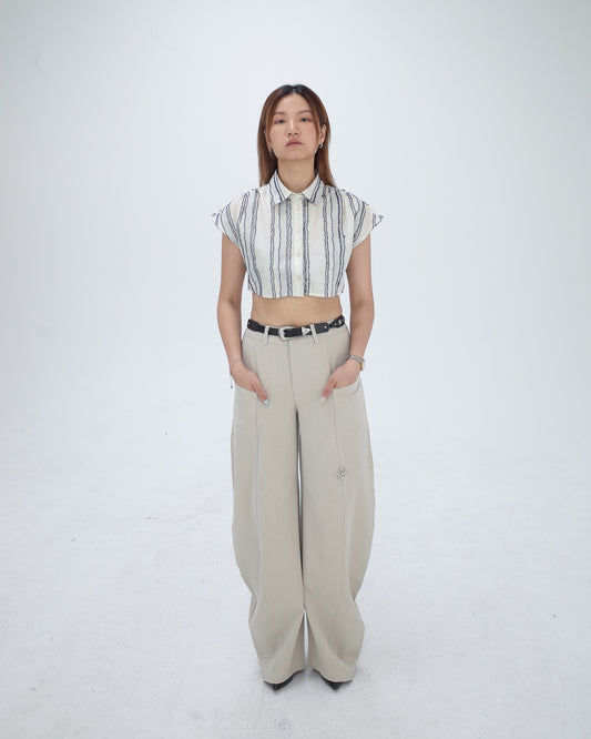 Cream High Waisted Curved Pants