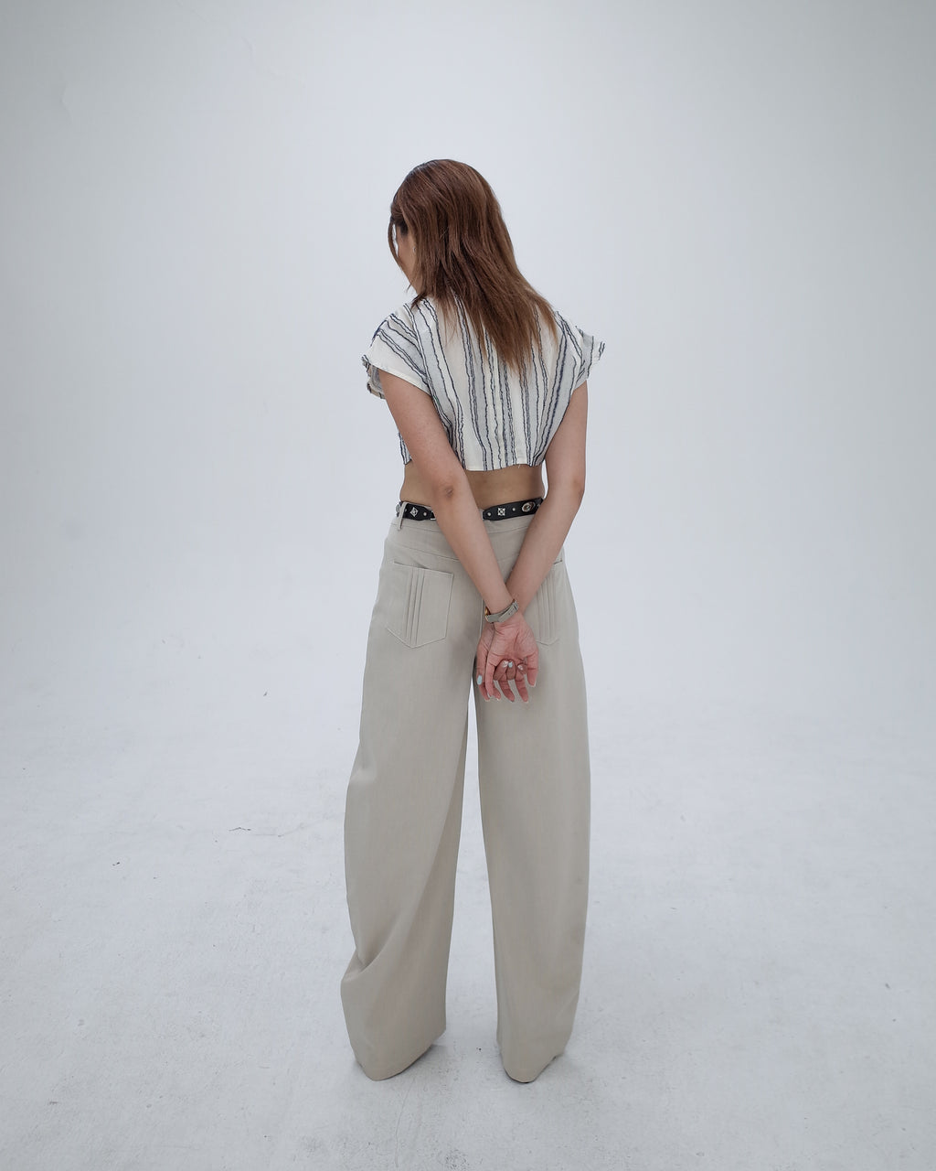 Cream High Waisted Curved Pants
