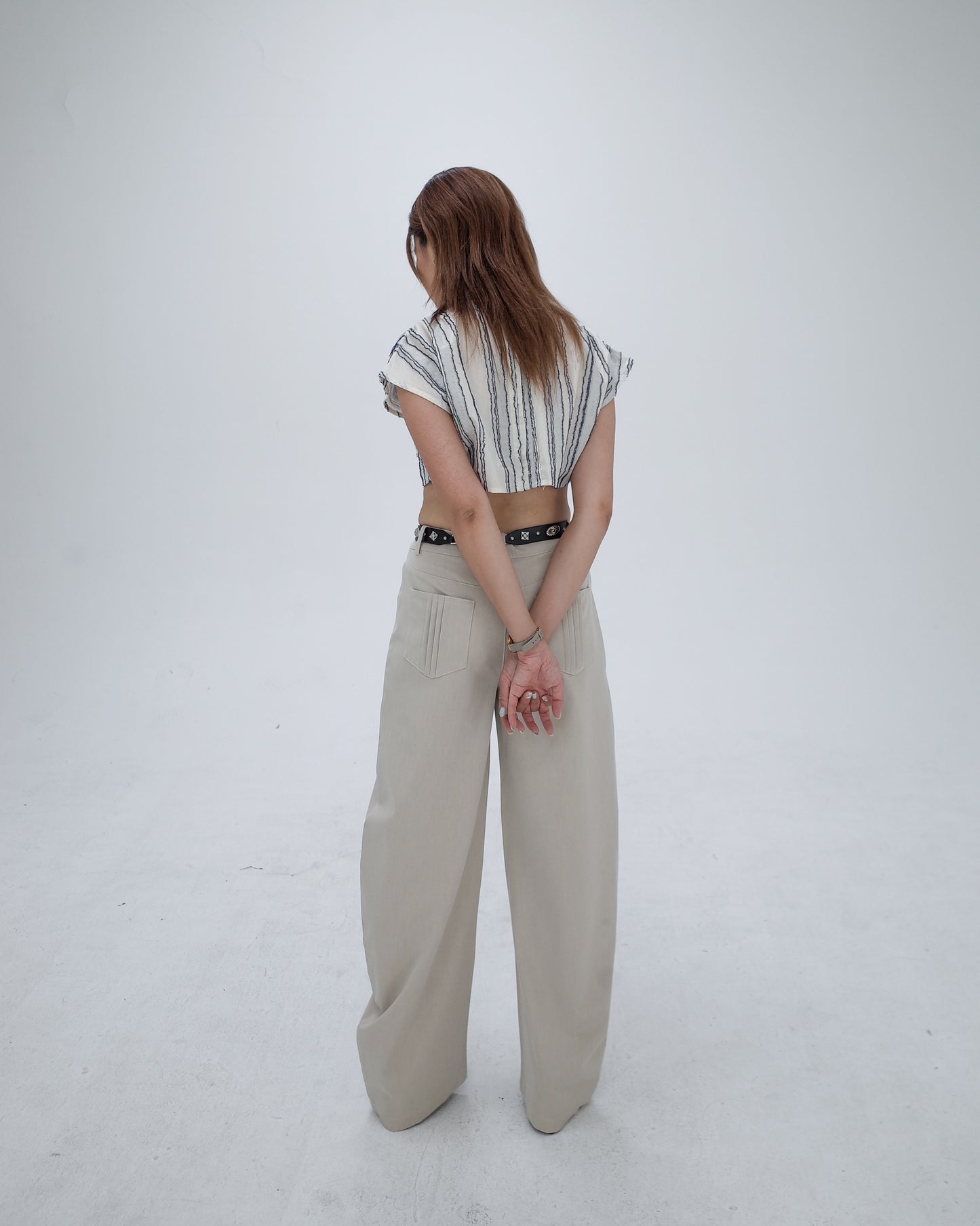 Cream High Waisted Curved Pants