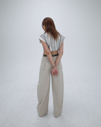 Cream High Waisted Curved Pants