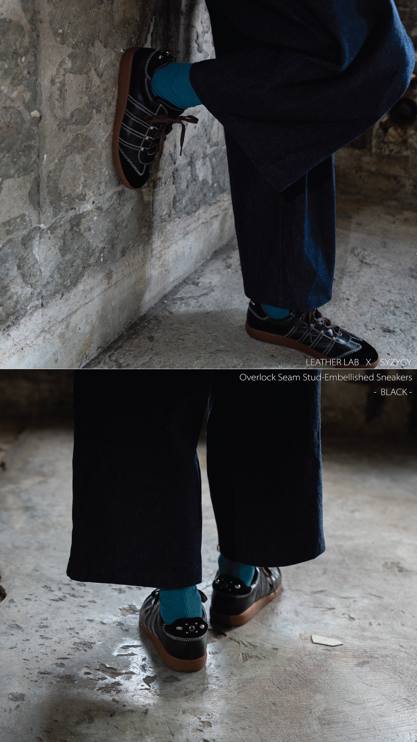 SYZYGY x LEATHER LAB  Overlock Seam Stud-Embellished Sneakers