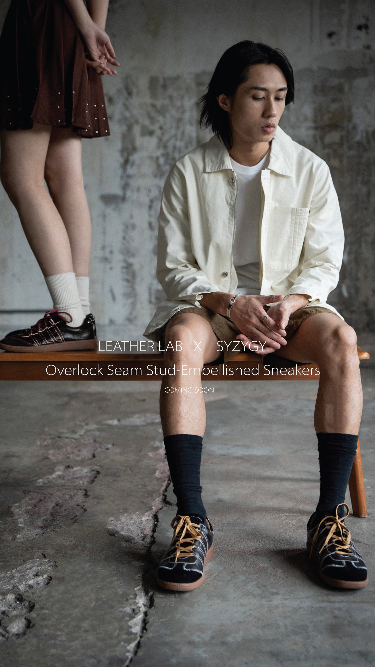 SYZYGY x LEATHER LAB  Overlock Seam Stud-Embellished Sneakers