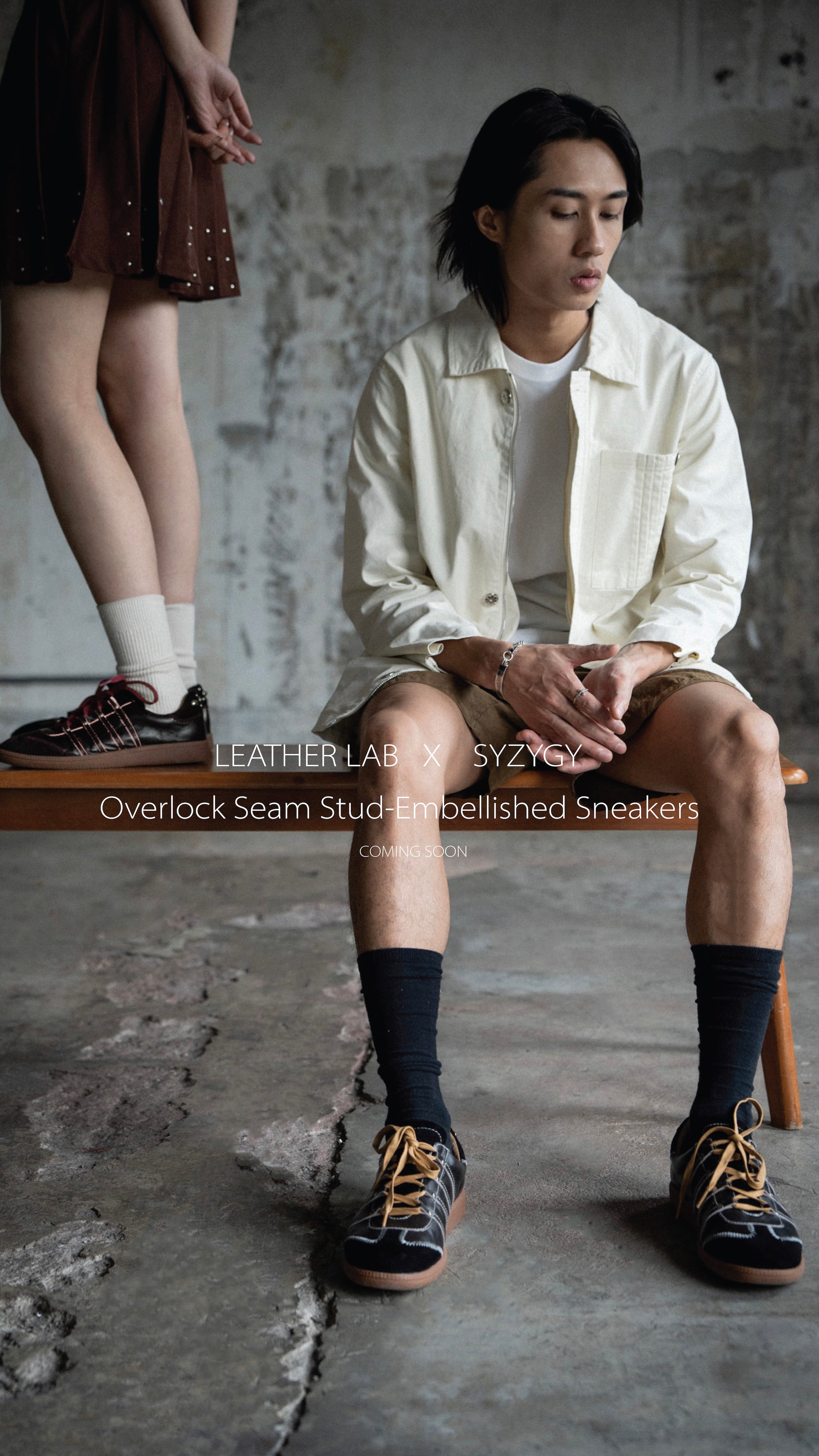 SYZYGY x LEATHER LAB  Overlock Seam Stud-Embellished Sneakers