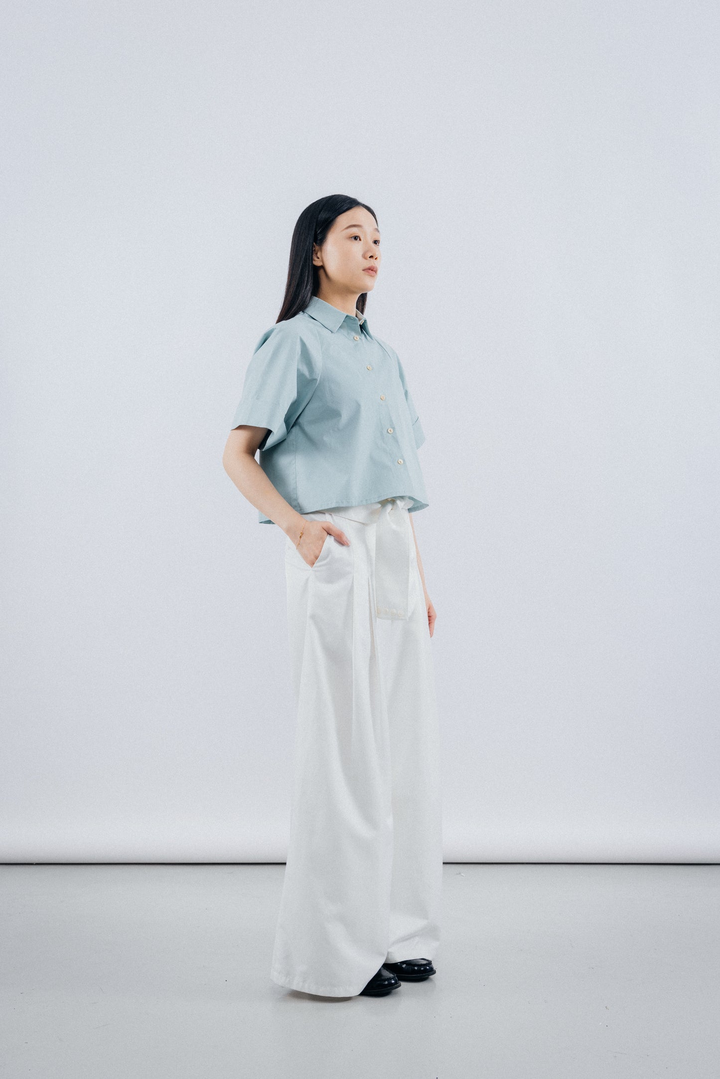 Blue Wide Sleeves Blouse Shirts