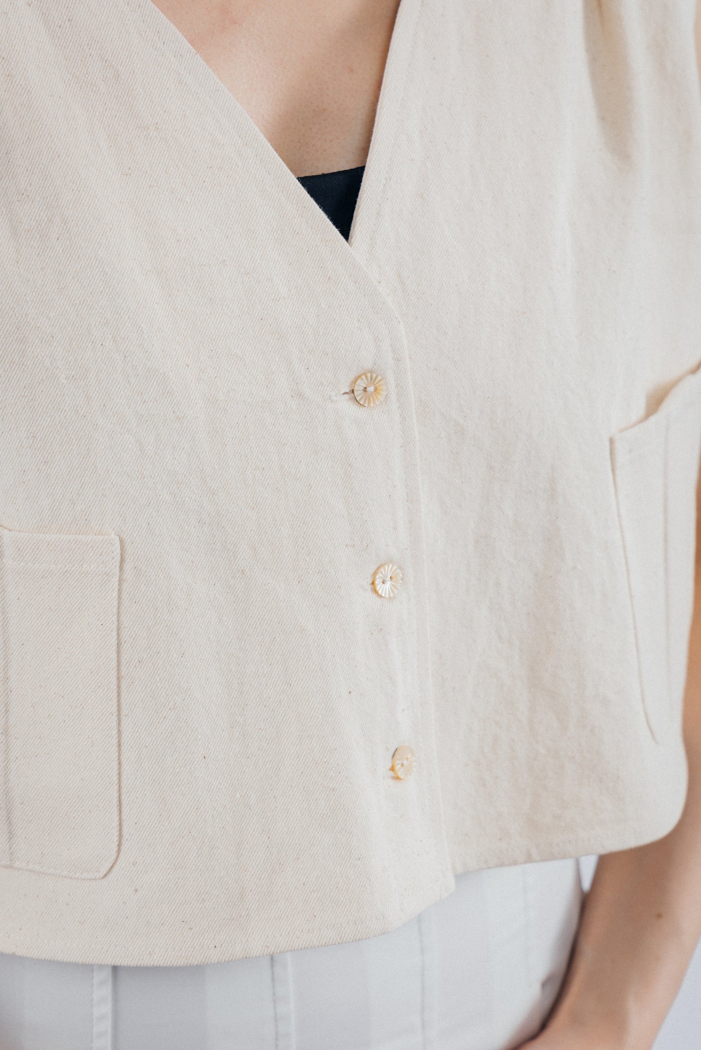 Cropped Short - Sleeved Denim Top