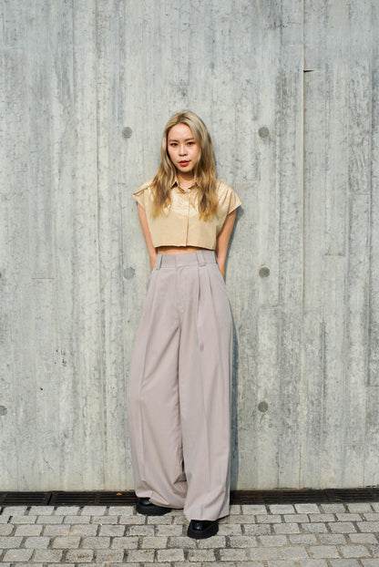 Light grey  High waisted belted wide leg trousers