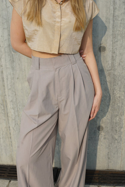 Light grey  High waisted belted wide leg trousers