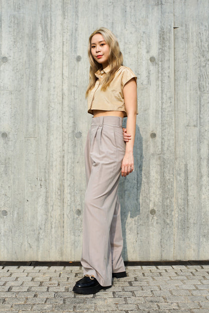 Light grey  High waisted belted wide leg trousers