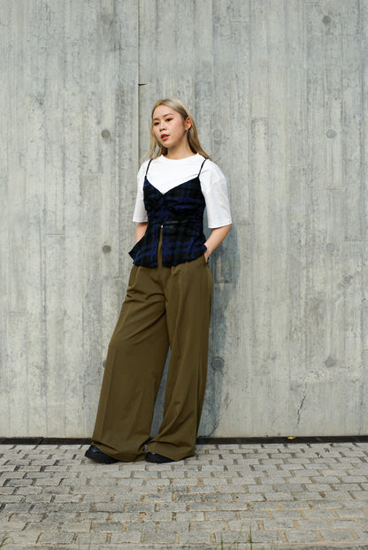 Green High waisted belted wide leg trousers
