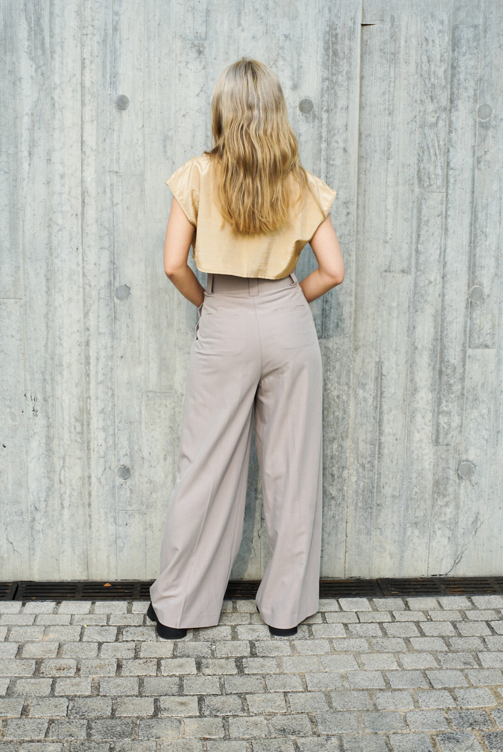Light grey  High waisted belted wide leg trousers