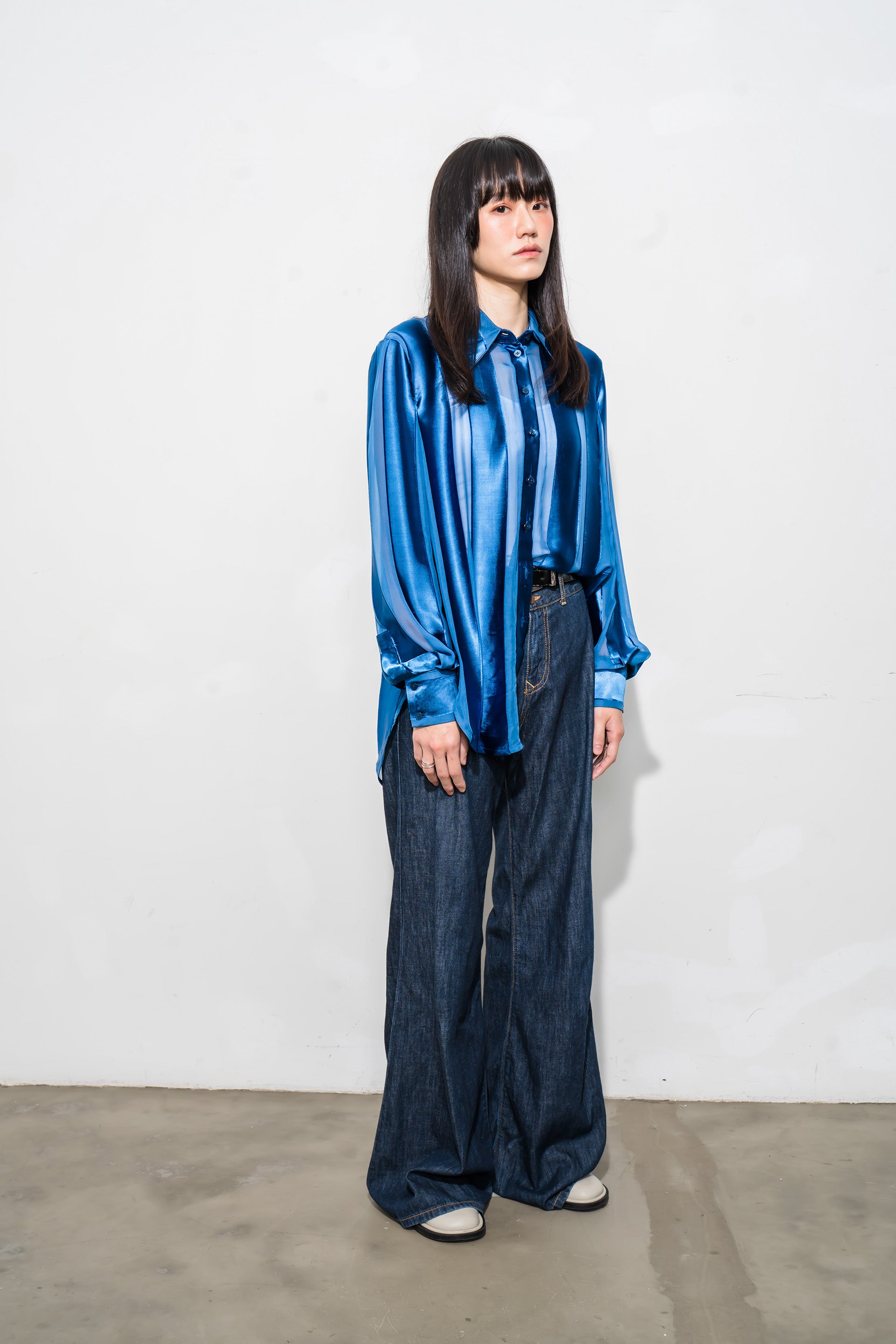 See-through stripes Long-Sleeved shirt