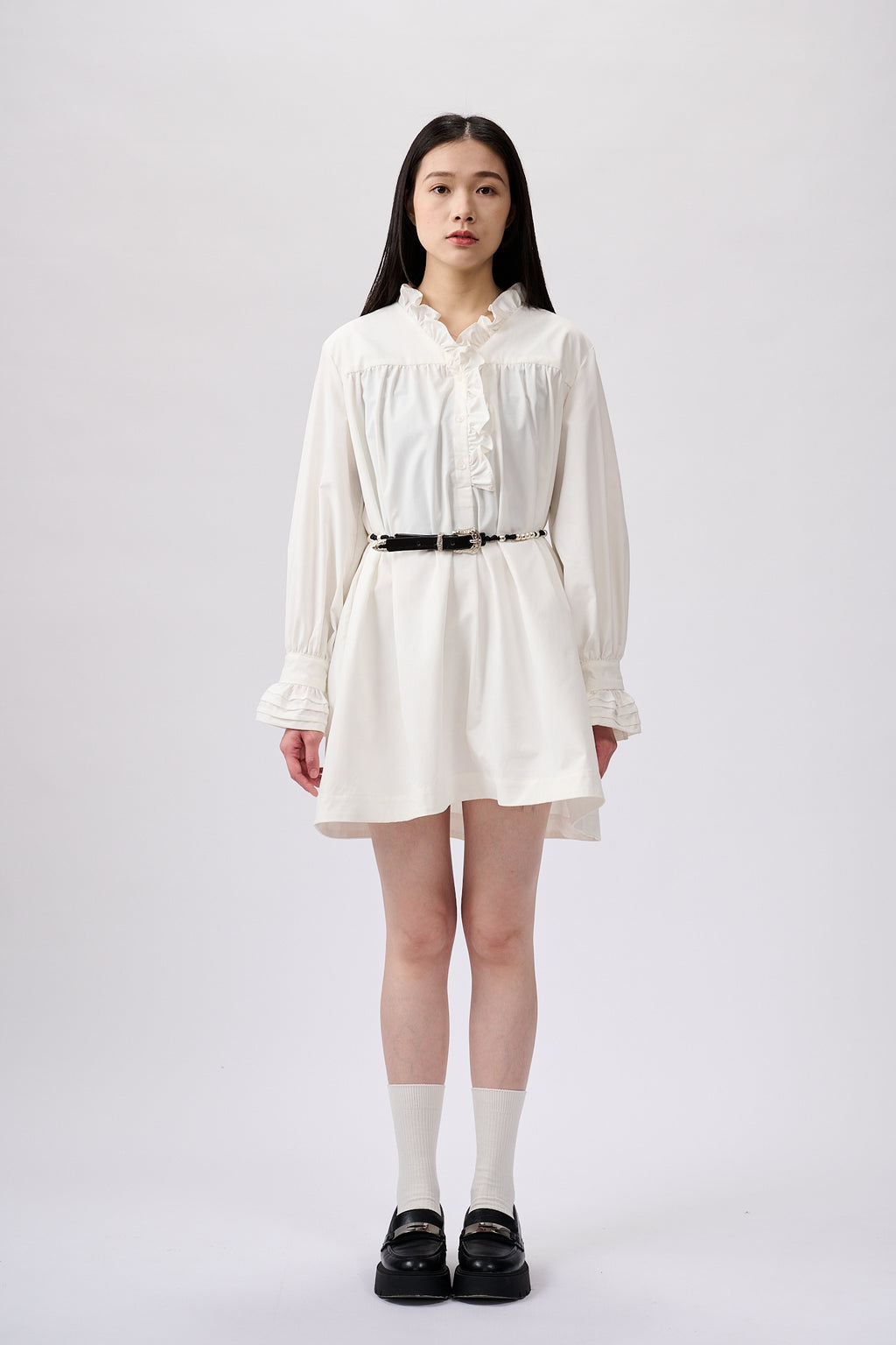 Ruffles shirt dress in white