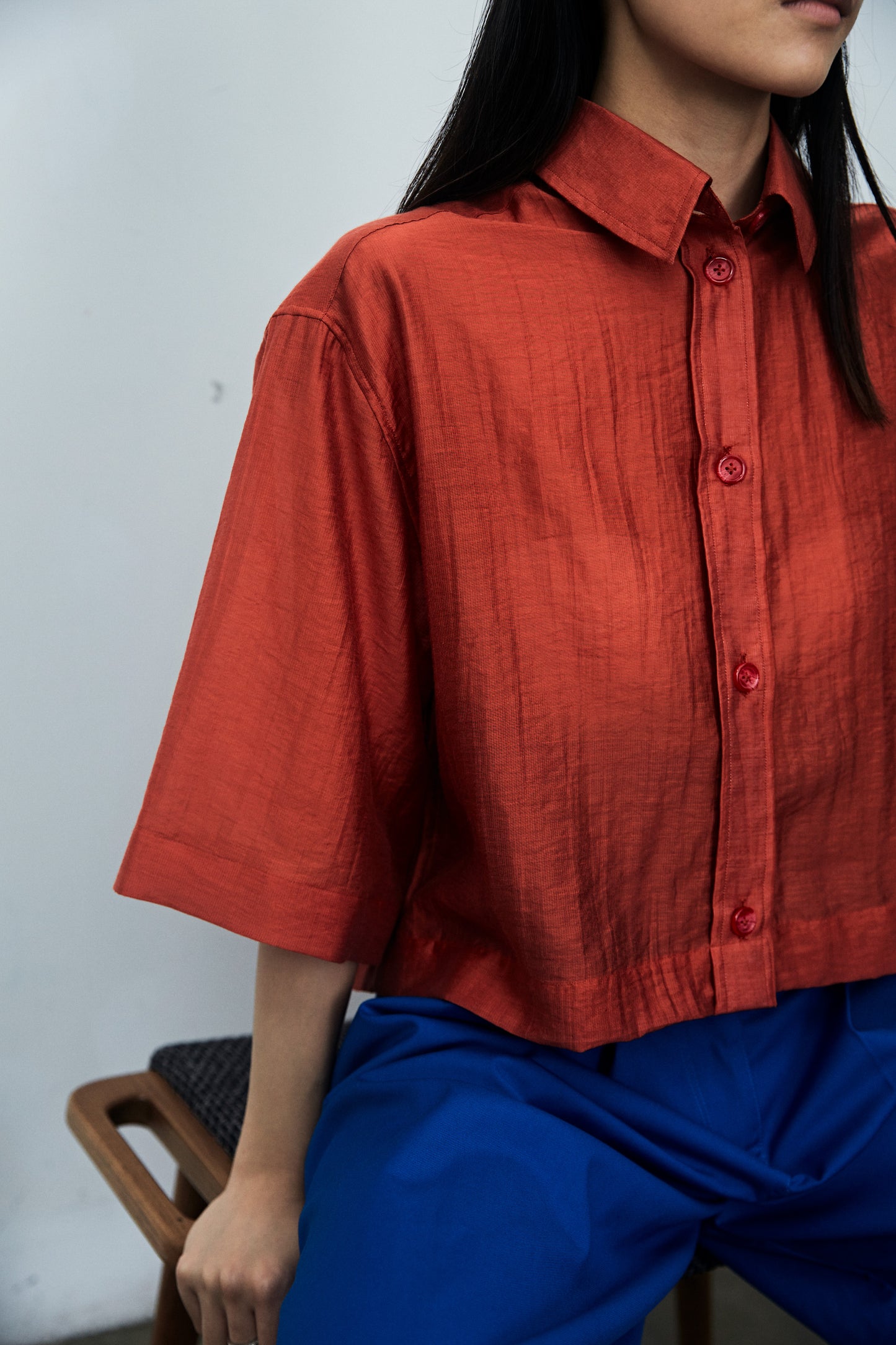 Red Short Sleeve Drop Shoulder Shirt