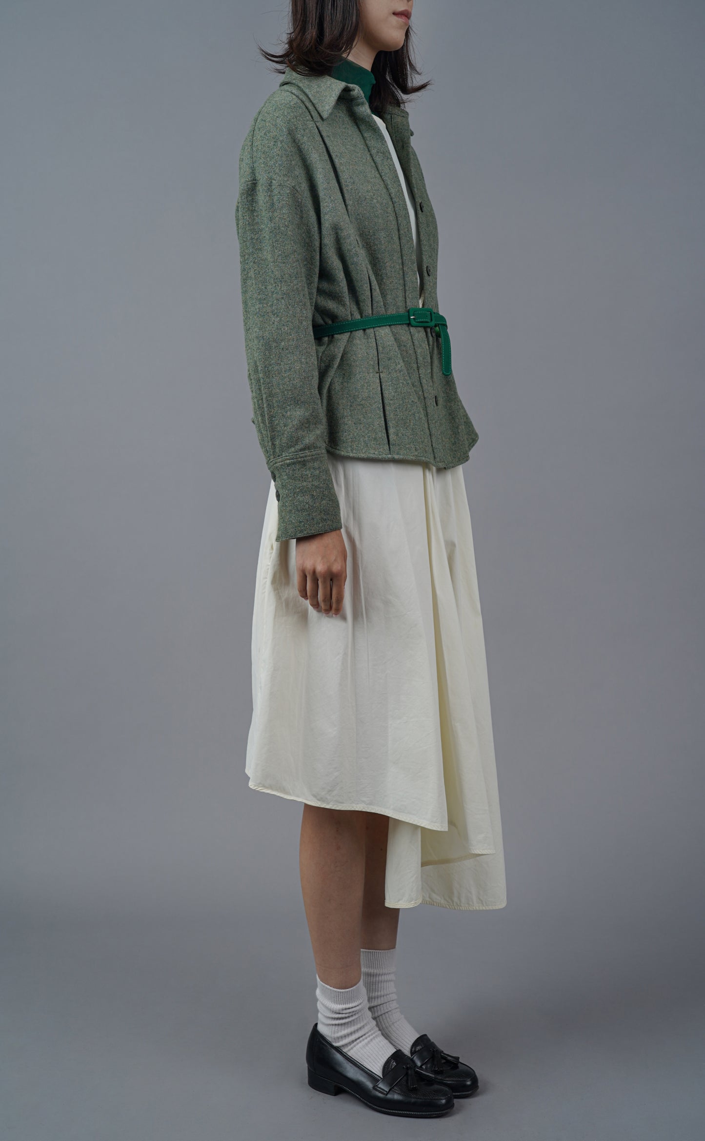Classic-collar Long-Sleeve Wool Shirt