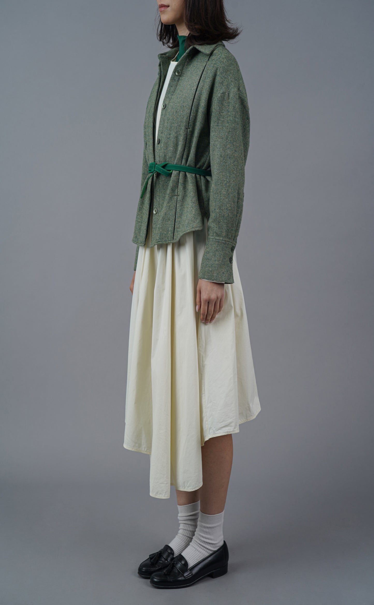 Classic-collar Long-Sleeve Wool Shirt