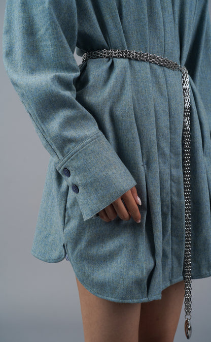 Classic-collar Long-Sleeve Wool Shirt