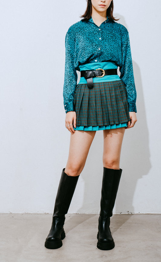 Patchwork Pleated Skirt